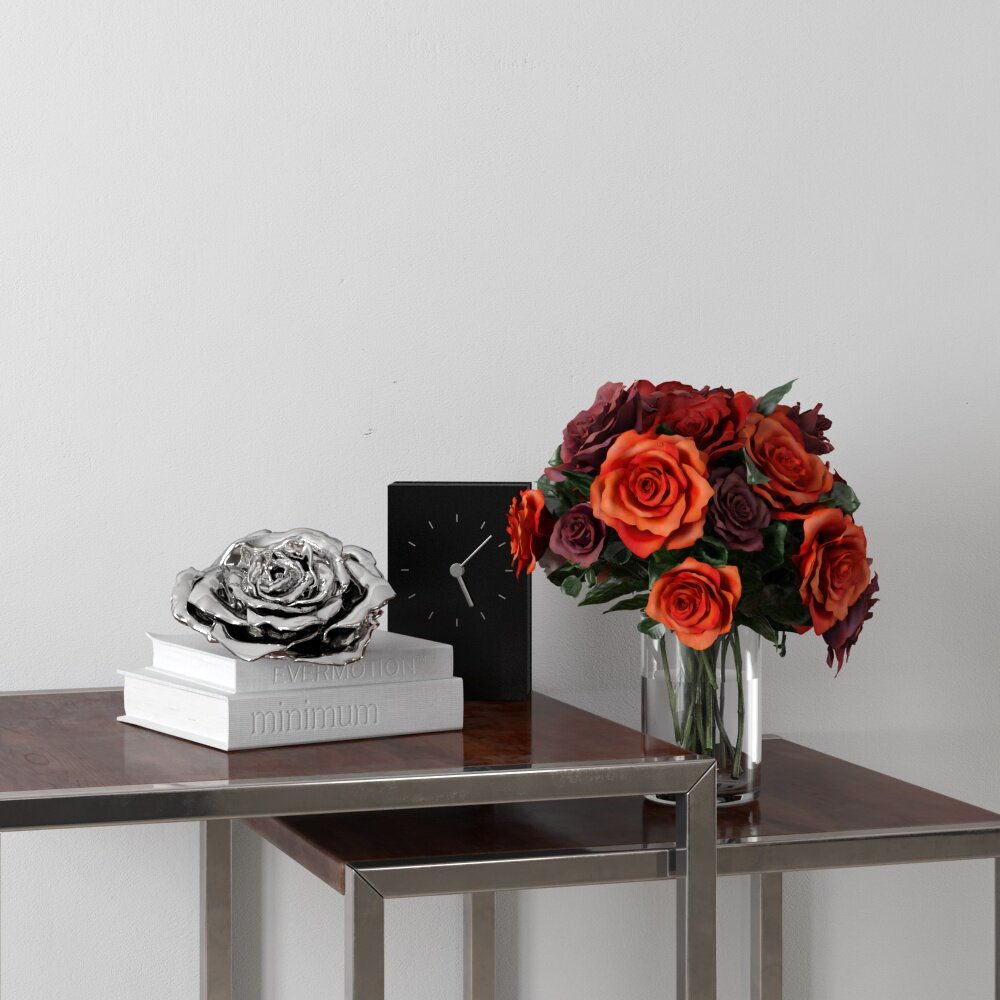 Metal Rose and Floral Bouquet Modello 3D