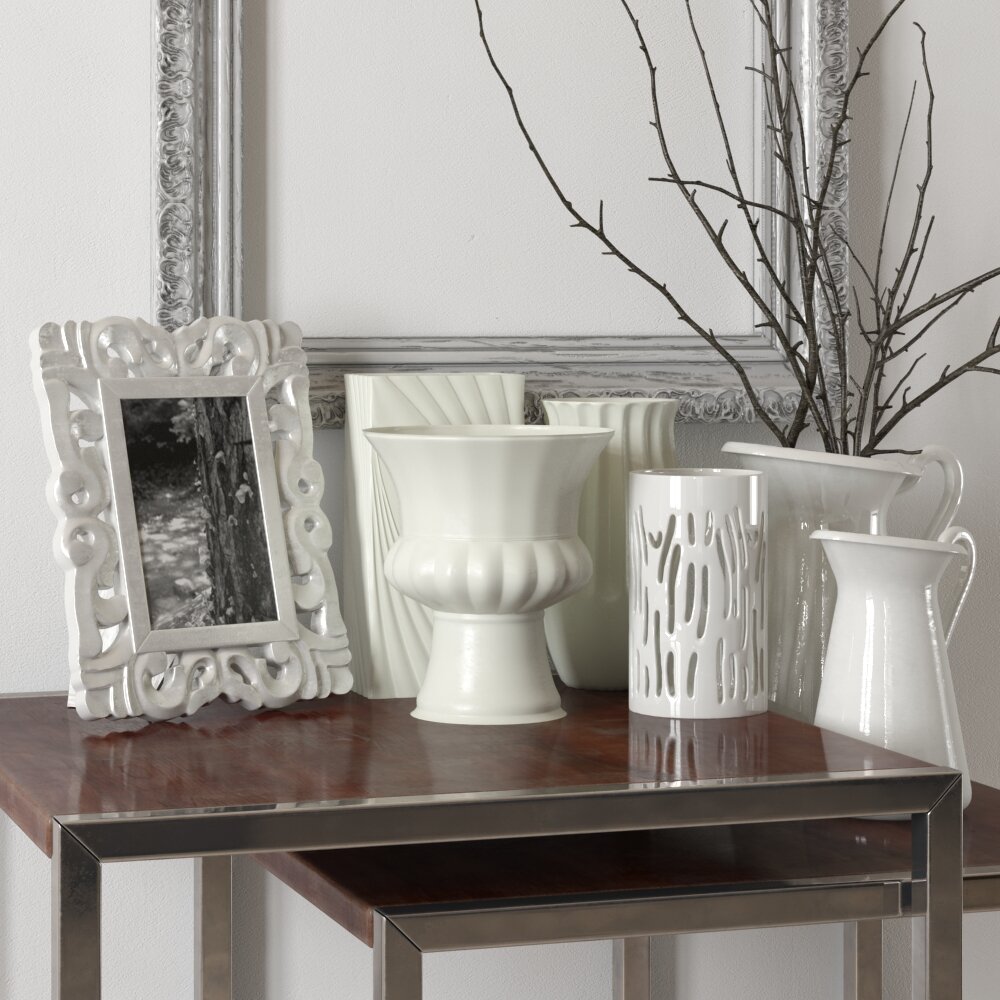 Assorted Decorative Vases and Frame 3d model