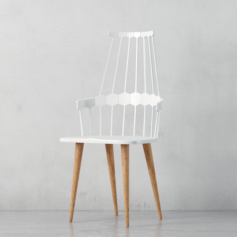 Modern White Chair with Wooden Legs 3D模型