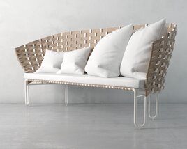 Modern Woven Bench with Cushions 3D модель