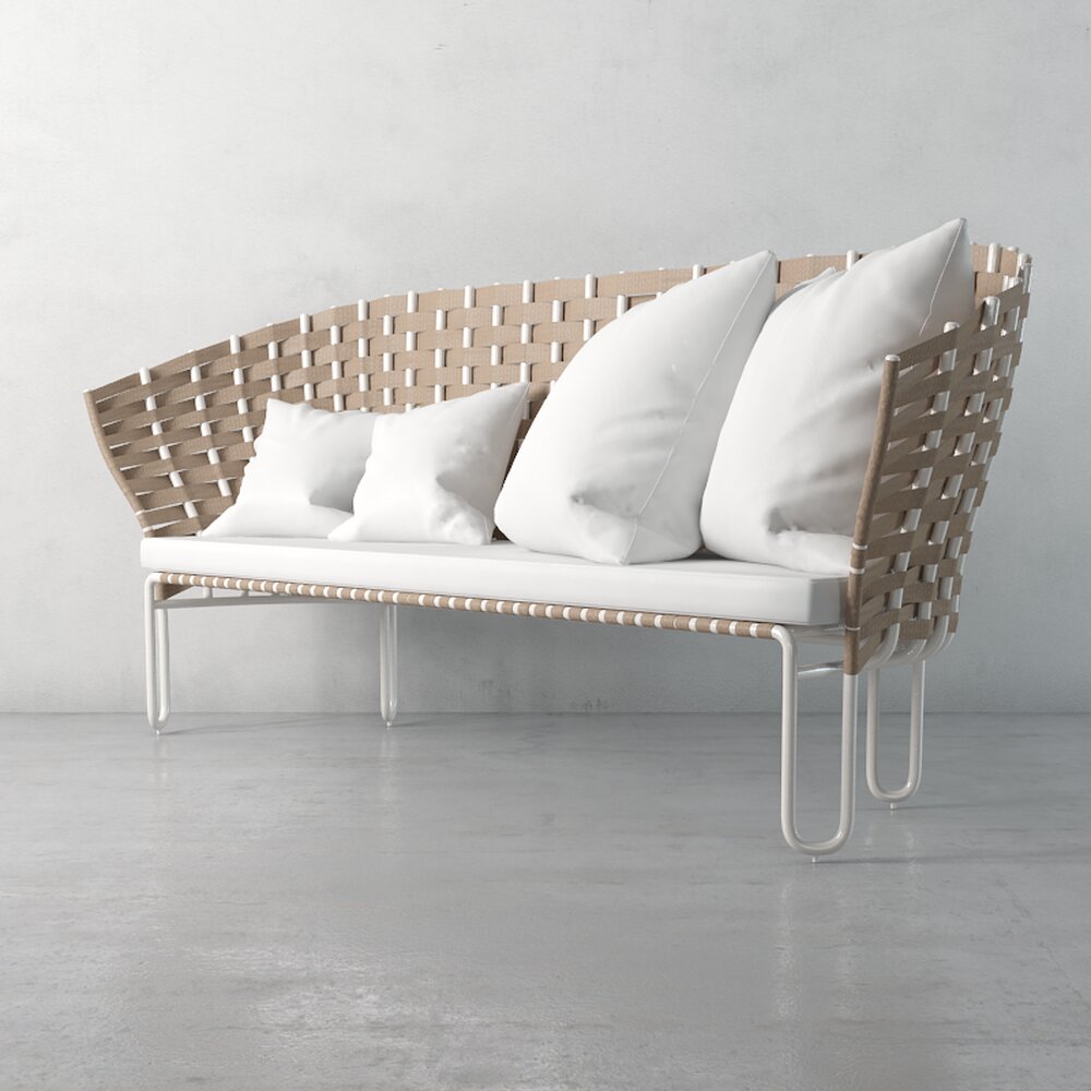 Modern Woven Bench with Cushions 3D модель