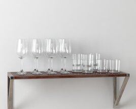 Assorted Glassware Collection on Shelf 3D模型