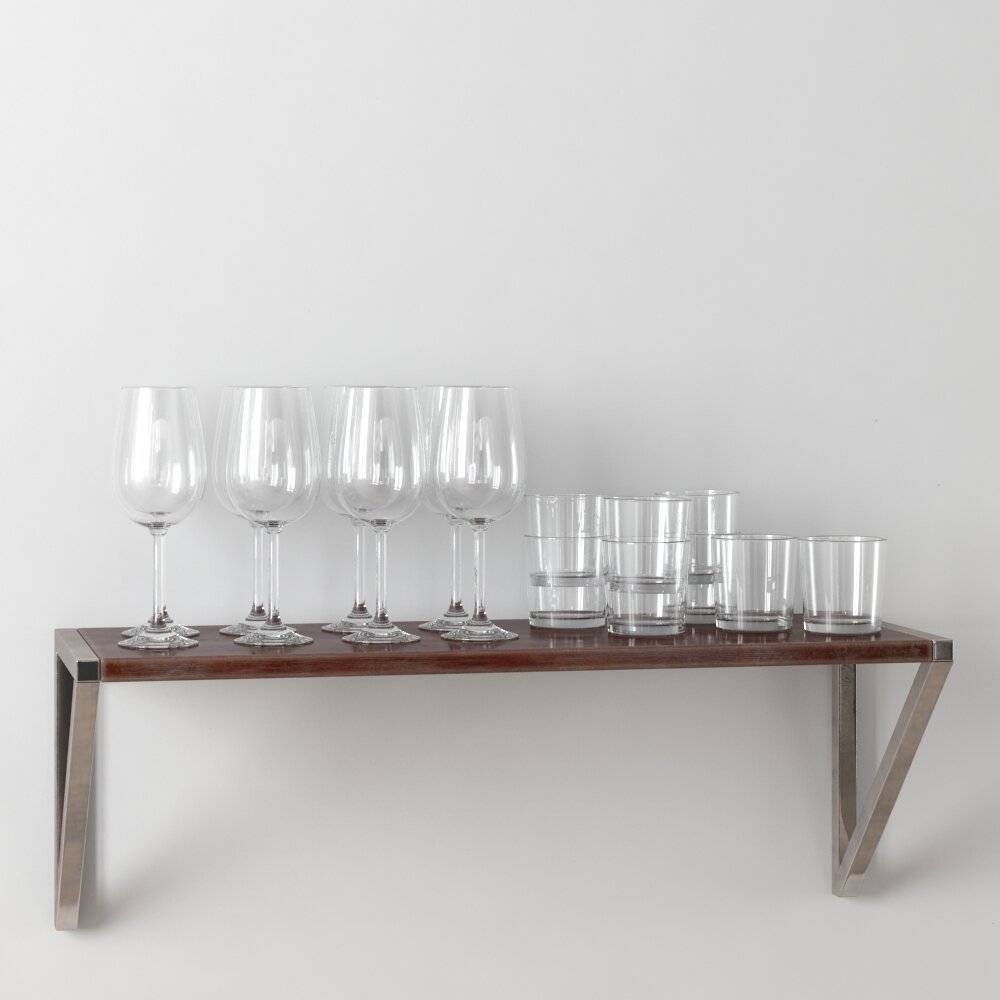 Assorted Glassware Collection on Shelf 3D-Modell