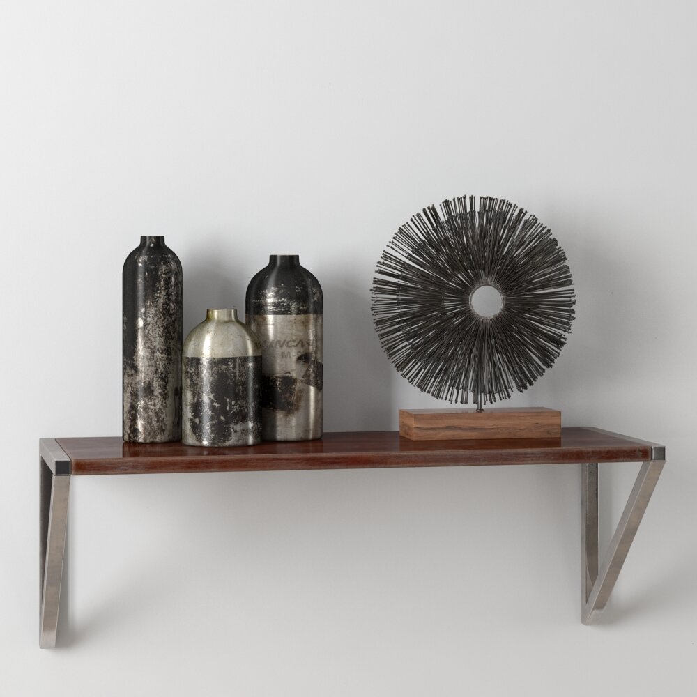 Contemporary Vases and Decorative Sculpture on Shelf Modello 3D