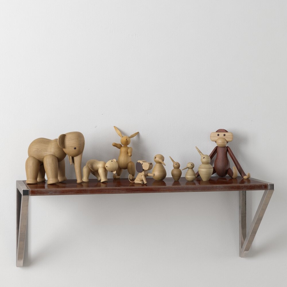 Wooden Animal Figurines Display 3Dモデル