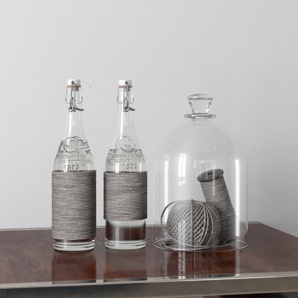 Glass Bottles and Twine Decor 3D模型