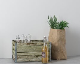 Rustic Wooden Crate with Glass Bottles 3D модель