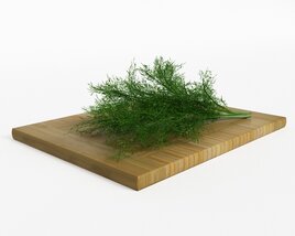 Wooden Cutting Board with Fresh Dill 3D 모델 