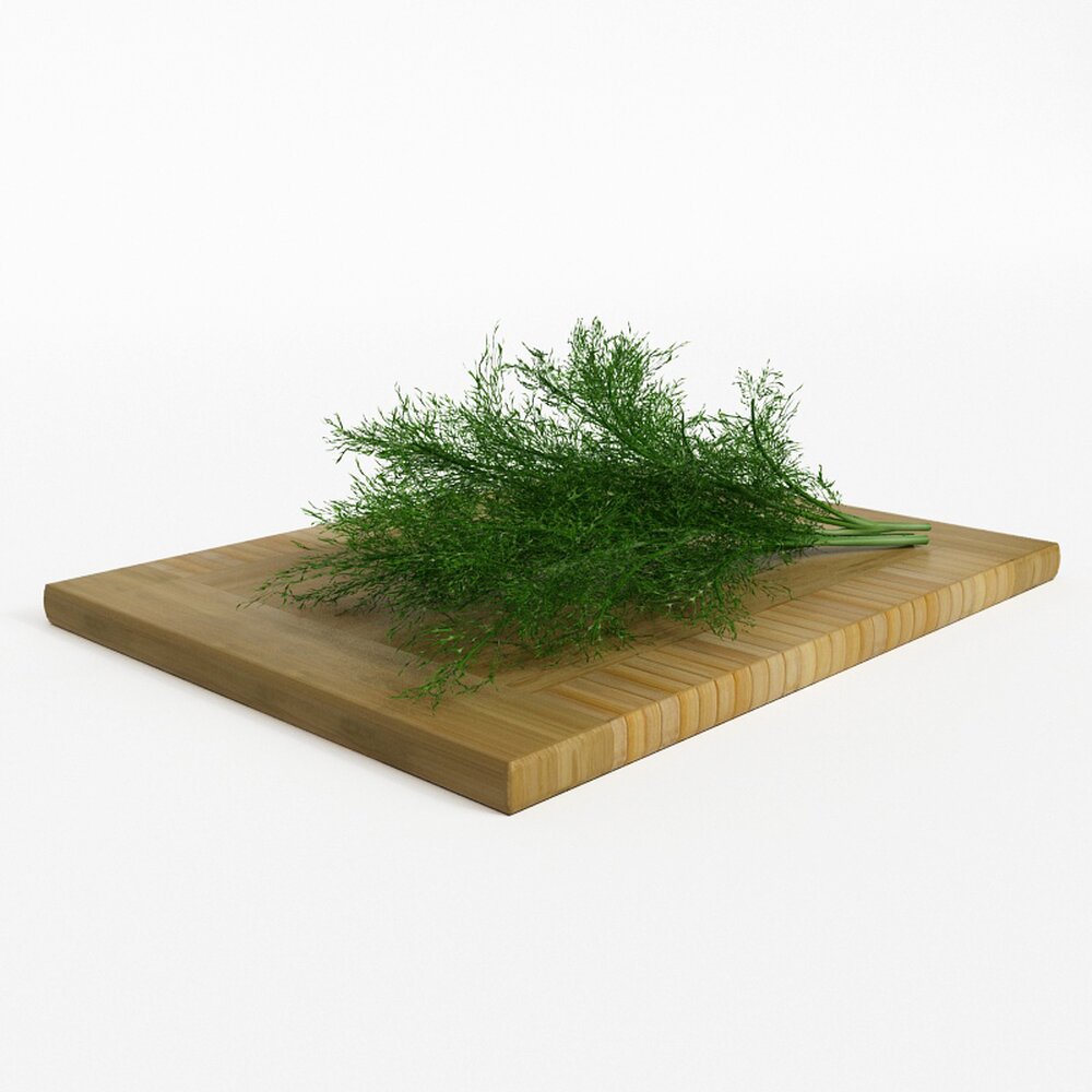 Wooden Cutting Board with Fresh Dill 3D-Modell