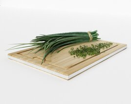 Fresh Chives Herbs on a Cutting Board Modelo 3d