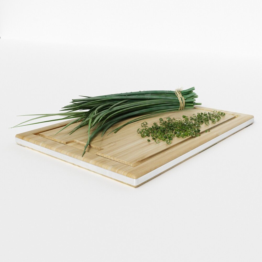 Fresh Chives Herbs on a Cutting Board Modelo 3D