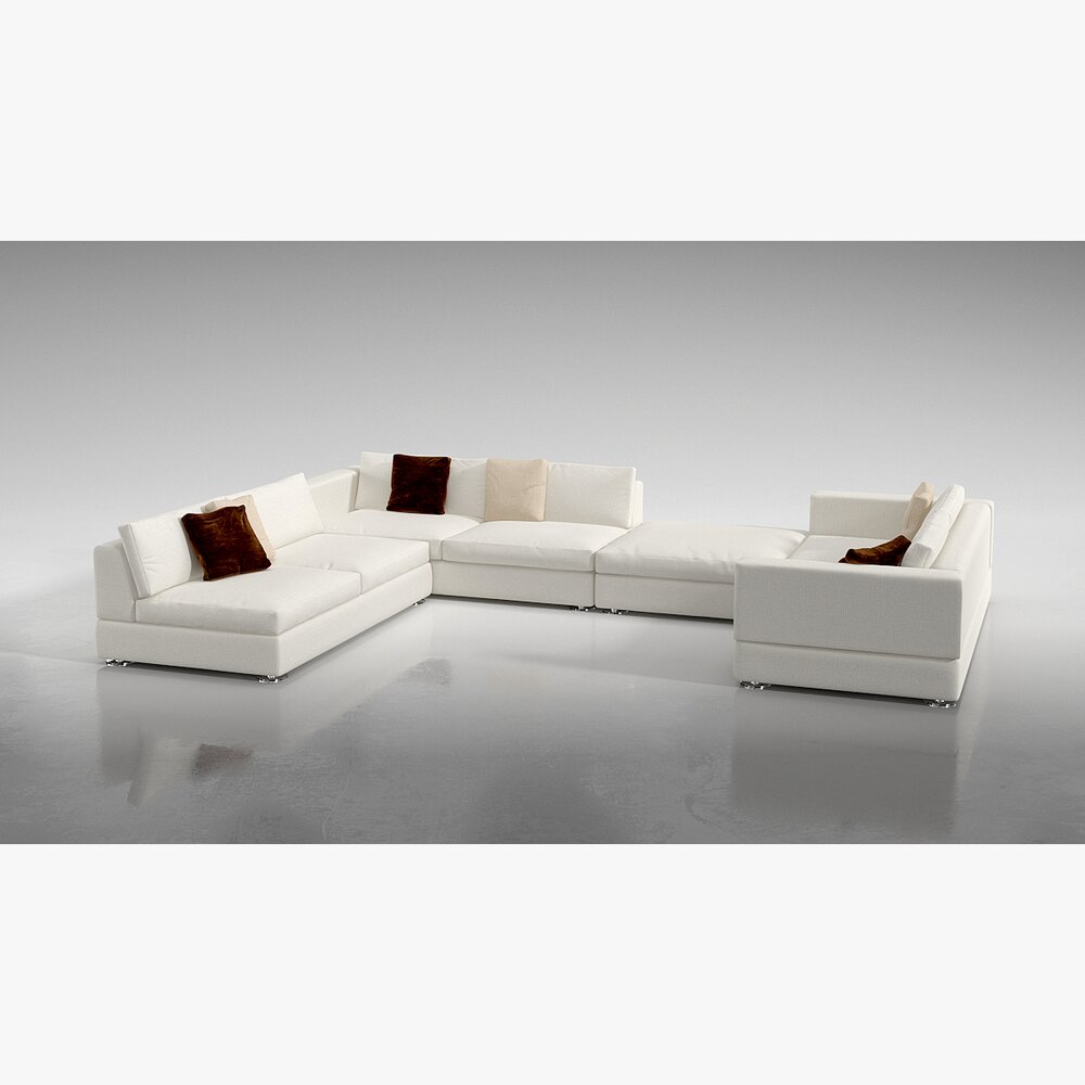 Modern White Sectional Sofa 07 3D 모델 