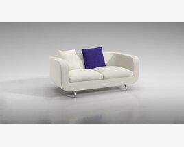 Modern White Sofa with Purple Accent Pillow 3Dモデル