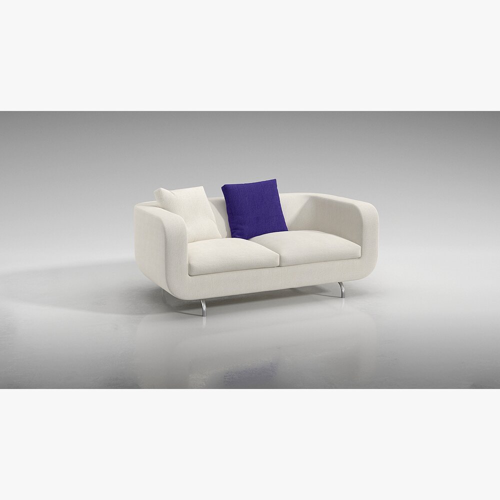 Modern White Sofa with Purple Accent Pillow 3D 모델 
