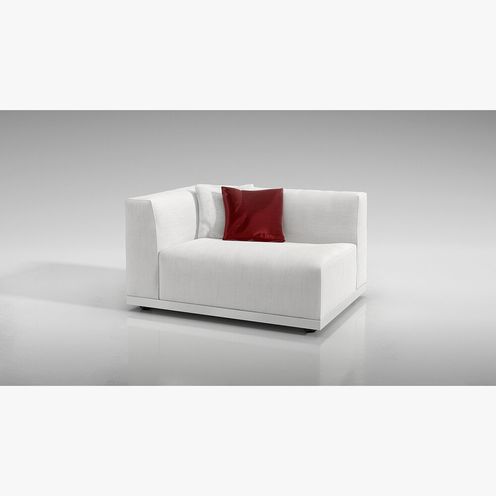 Modern White Loveseat with Accent Cushion 3D 모델 