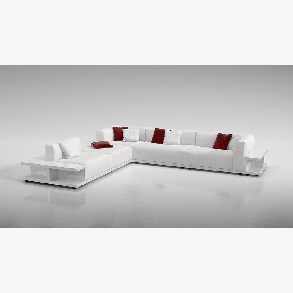 Modern White Sectional Sofa 11 3Dモデル