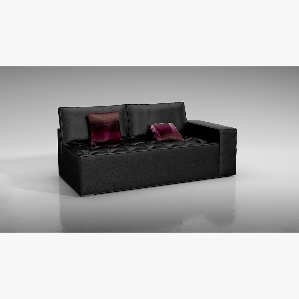 Modern Black Sofa with Pillows 3Dモデル