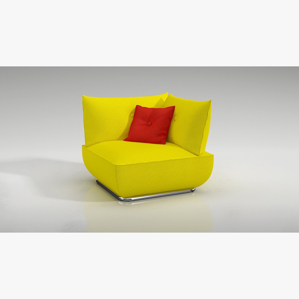 Modern Yellow Loveseat with Red Cushion 3D 모델 
