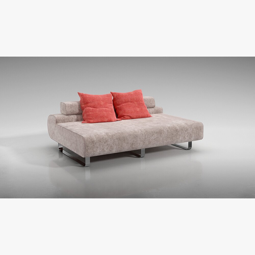 Modern Beige Sofa with Red Cushions Modèle 3D