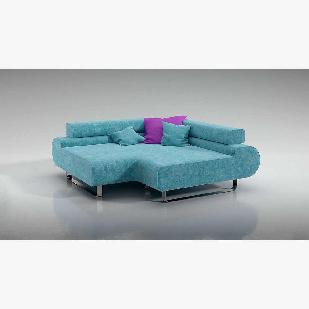 Modern Aqua Sectional Sofa 3D модель