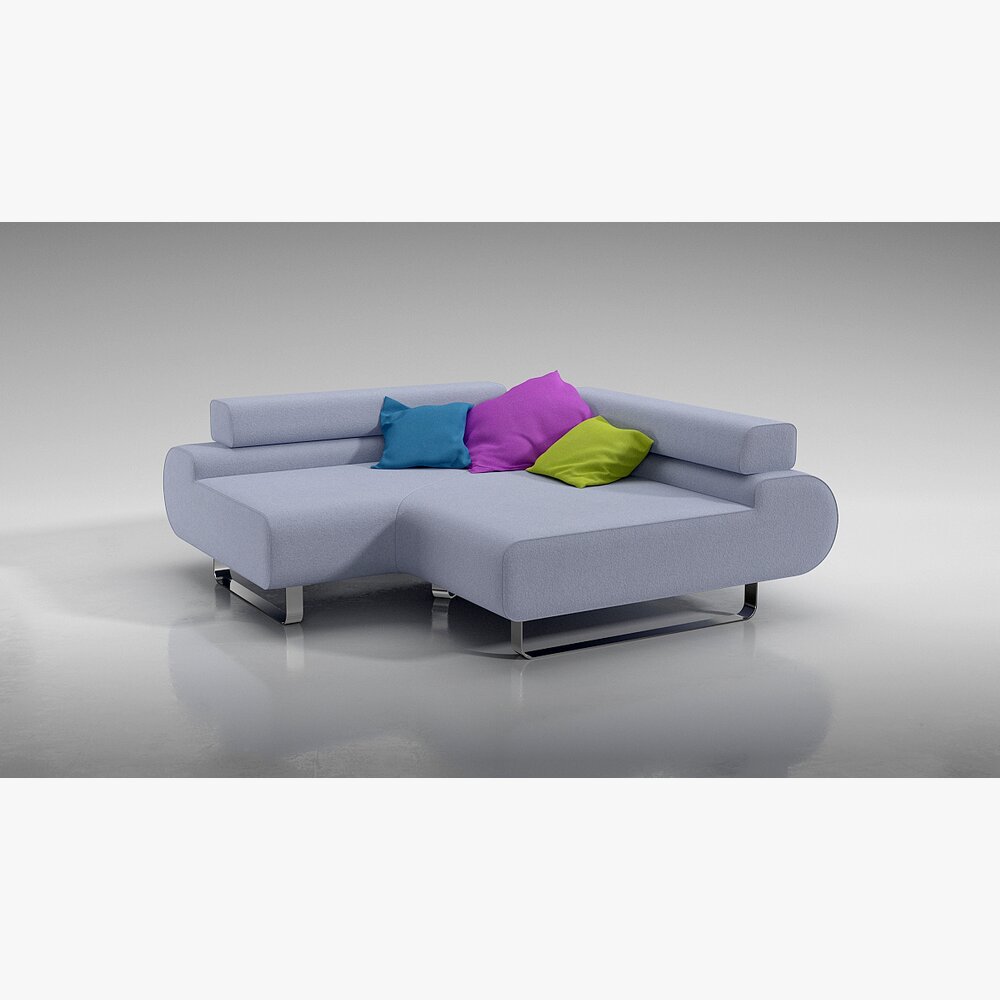 Modern Sectional Sofa with Colorful Pillows 3Dモデル