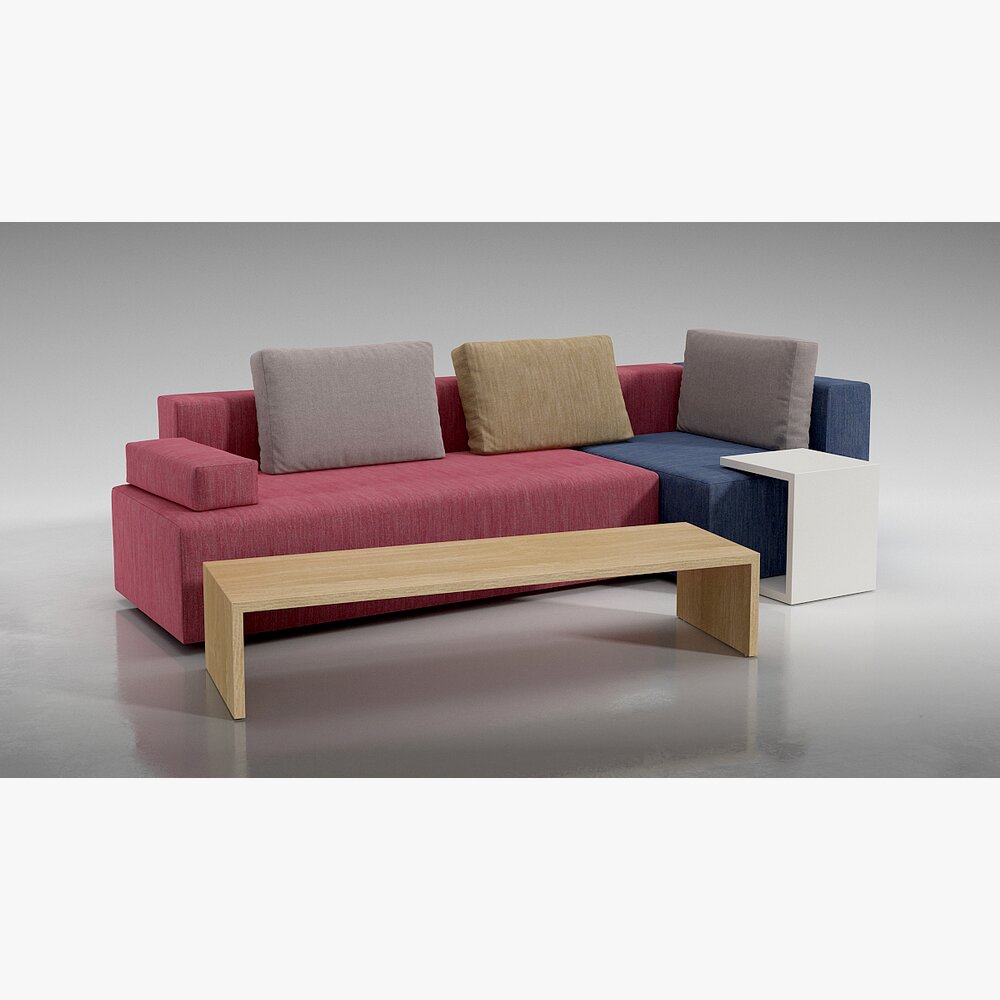 Modular Color-Block Sofa Modello 3D