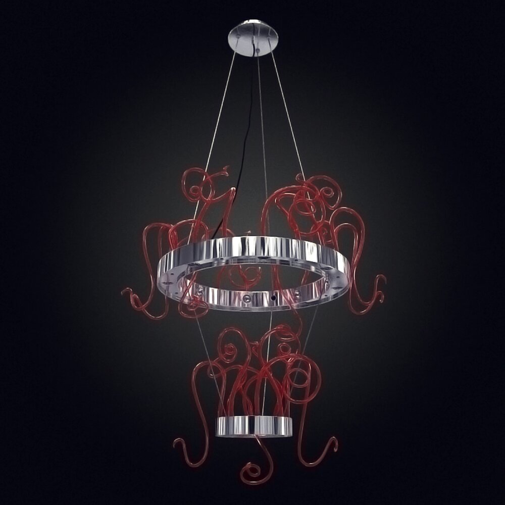 Modern Circular Chandelier with Red Accents 3D model