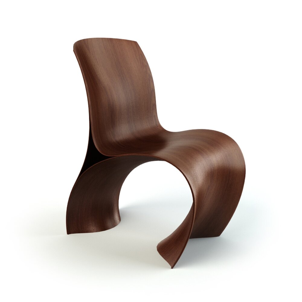 Modern Curved Wooden Chair 02 3D model