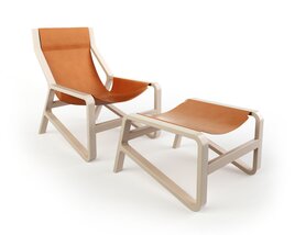 Modern Wooden Lounge Chair with Ottoman 3D 모델 