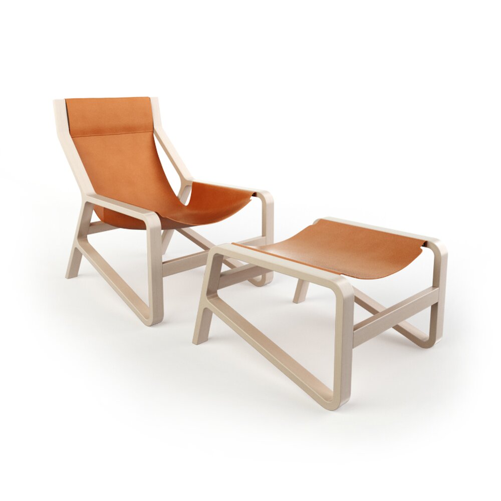 Modern Wooden Lounge Chair with Ottoman 3D model