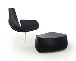 Modern Black Lounge Chair and Ottoman Set Modèle 3D