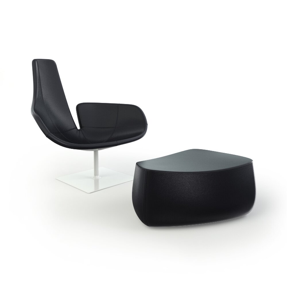 Modern Black Lounge Chair and Ottoman Set 3D 모델 