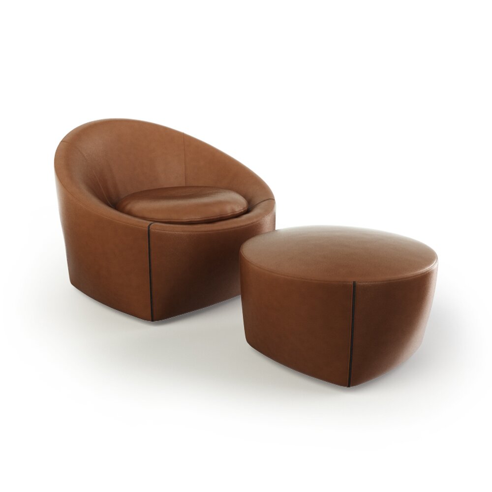 Modern Brown Armchair and Ottoman Set 3D 모델 