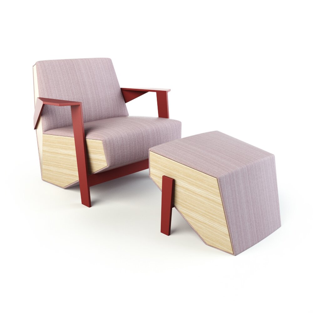 Contemporary Armchair and Ottoman Set 3D модель