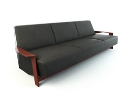 Modern Charcoal Sofa with Wooden Accents Modelo 3d