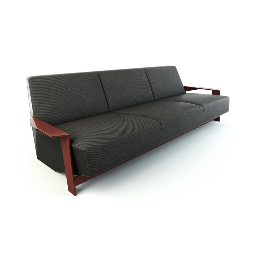 Modern Charcoal Sofa with Wooden Accents 3D модель
