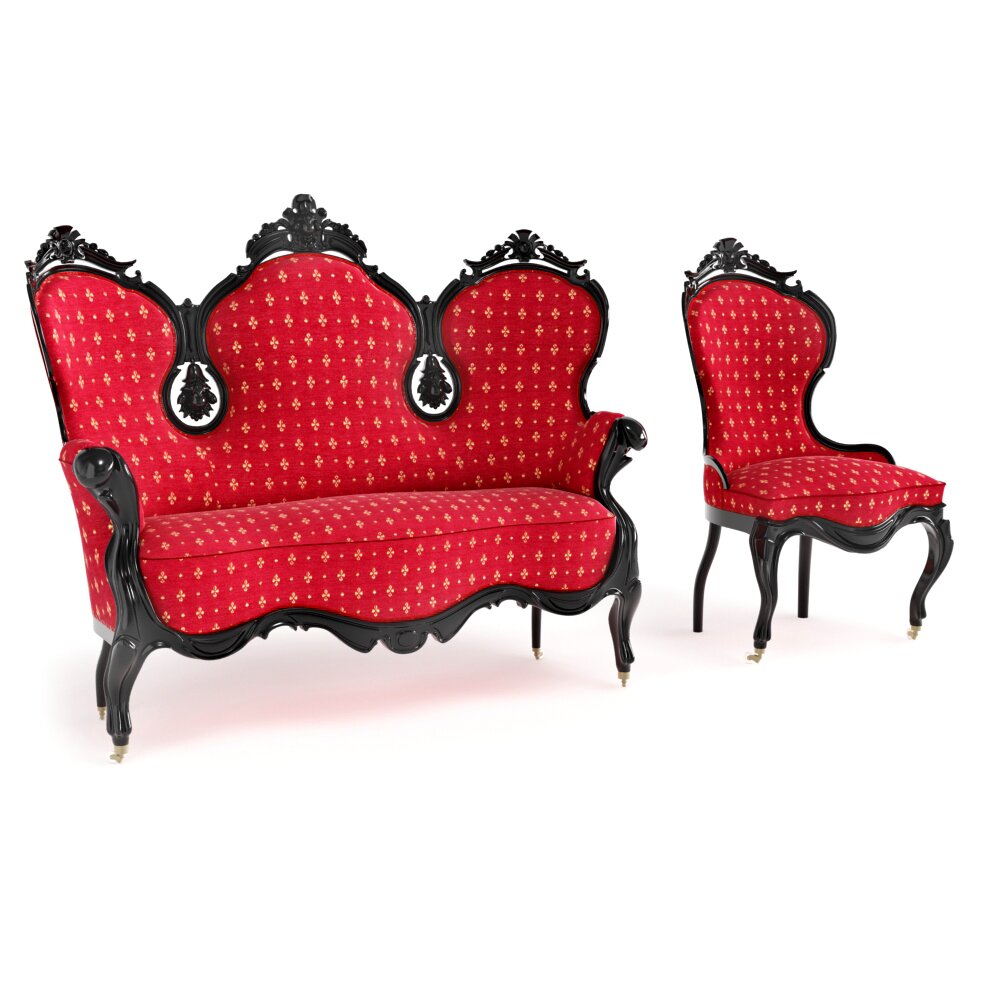Baroque Style Sofa and Chair Set 3D 모델 
