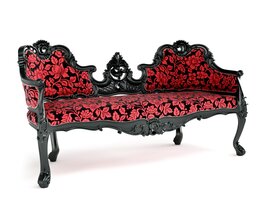 Baroque Style Red and Black Sofa Modello 3D