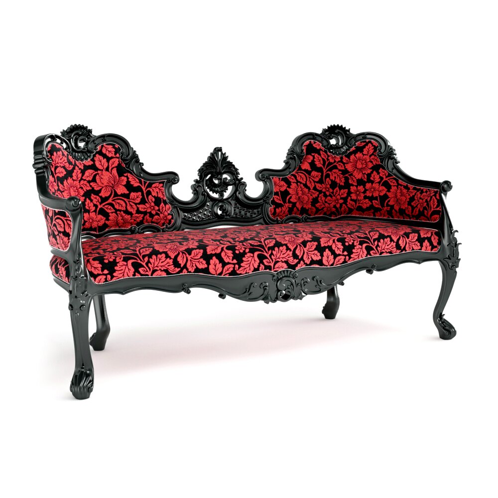 Baroque Style Red and Black Sofa 3D модель