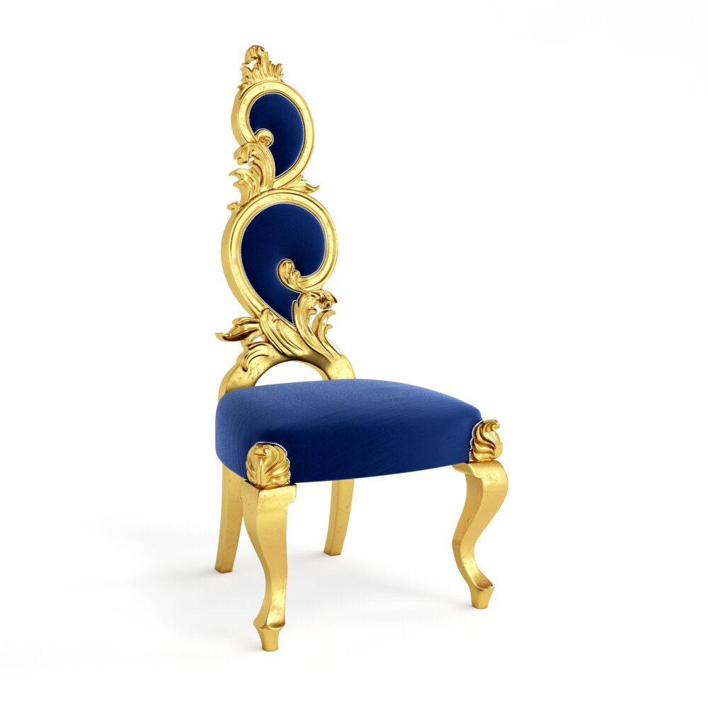 Antique Royal Blue and Gold Chair Modèle 3D