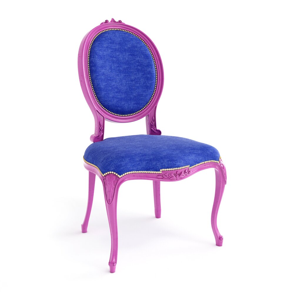 Antique Royal Blue Velvet Chair Modello 3D