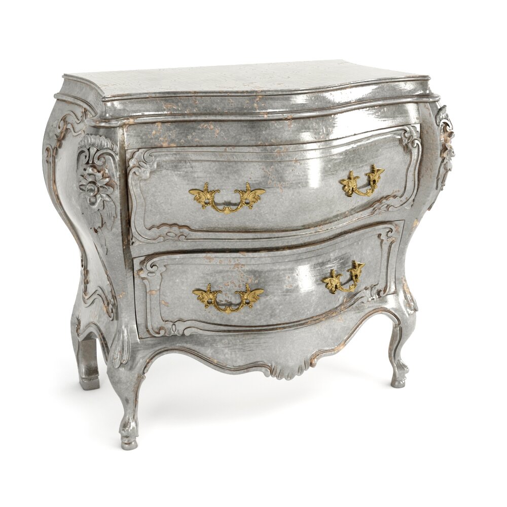 Antique Silver-Finish Chest of Drawers 3D 모델 