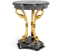 Antique Gold-Trimmed Marble Side Table 3D модель
