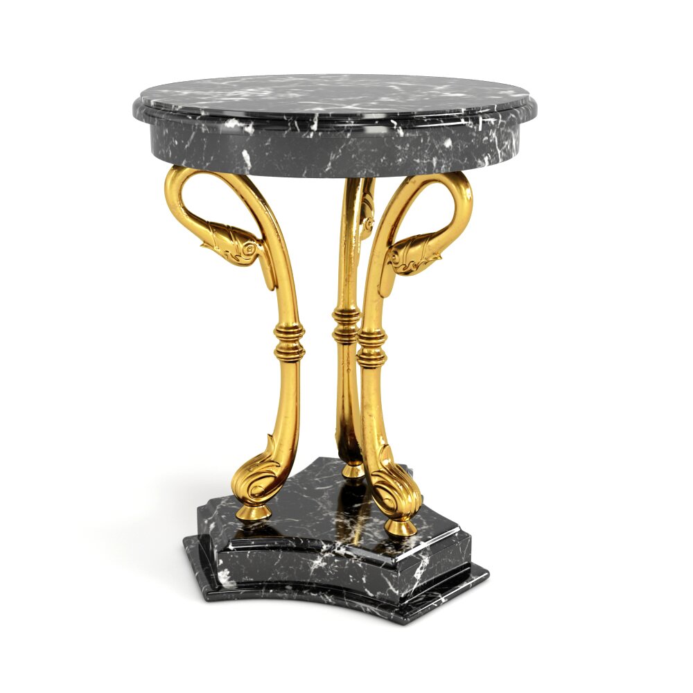 Antique Gold-Trimmed Marble Side Table 3D model
