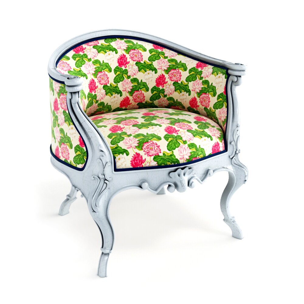 Floral Upholstered Antique Armchair 3D-Modell
