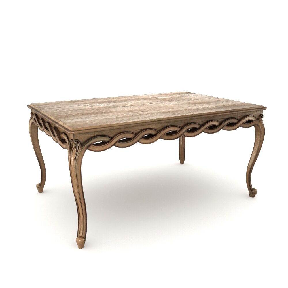 Antique Wooden Coffee Table 02 Modello 3D