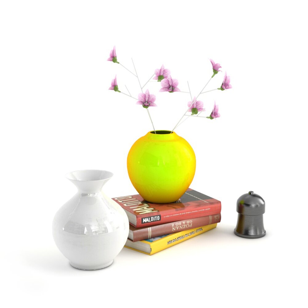 Vases and Books Decor Set Modello 3D