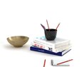 Books, Bowl, and Pencil Cup Modèle 3d