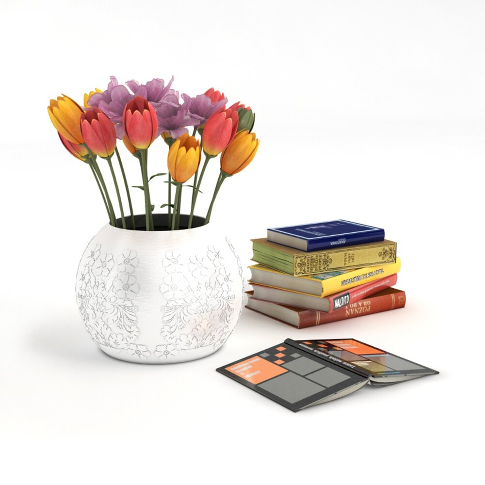 Bouquet and Books 3D model