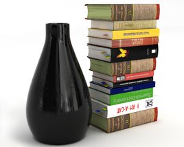 Black Vase and Stack of Books Modelo 3d